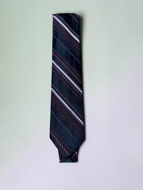 Vintage Prince Consort Golden Clasp Mens Tie Burgundy Stripe Preppy Old Money